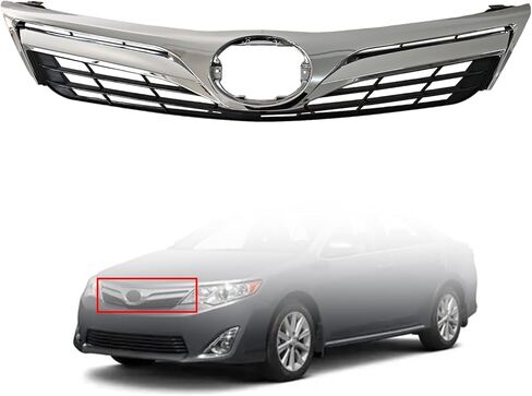Front Bumper Upper Grille Grill Compatible with 2012 2013 2014 To-yota Camry LE XLE Sedan 4-Door Replacement for 5310106560, TO1200343 Chrome in Kuwait
