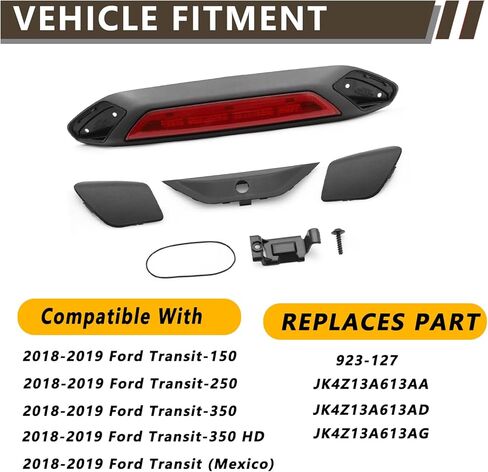 ضوء الفرامل الثالث متوافق مع 2018-2019 Ford Transit 150 250 350 350HD ارتفاع مركز السقف الخلفي ضوء البضائع الثالث ضوء وقوف السيارات LED مصباح الفرامل الثالث واضح/عدسة حمراء Tercera 923-127 in Kuwait