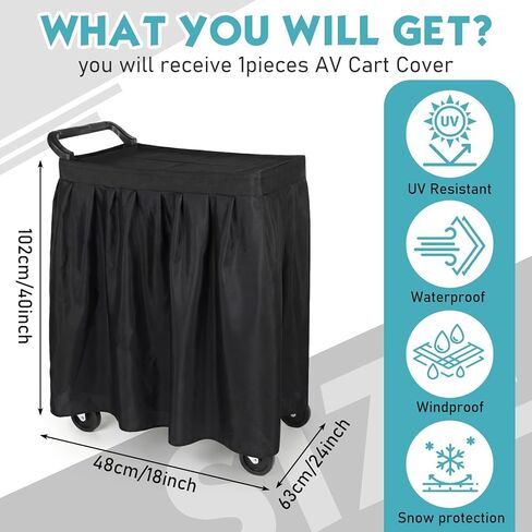 Black AV Cart Cover, Waterproof Rolling Media Dust Cart Cover Plain Weave Skirt 24.8 x 18.9 x 40.16 Inches for Multi-Functional Media Carts/Metal Computer Presentation Stand in Saudi Arabia