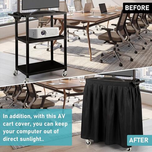 Black AV Cart Cover, Waterproof Rolling Media Dust Cart Cover Plain Weave Skirt 24.8 x 18.9 x 40.16 Inches for Multi-Functional Media Carts/Metal Computer Presentation Stand in Saudi Arabia