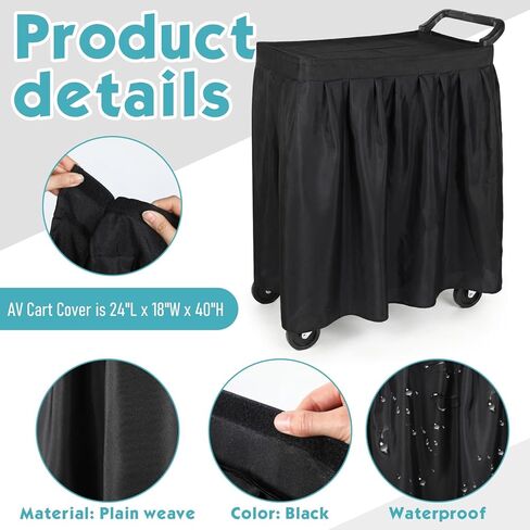 Black AV Cart Cover, Waterproof Rolling Media Dust Cart Cover Plain Weave Skirt 24.8 x 18.9 x 40.16 Inches for Multi-Functional Media Carts/Metal Computer Presentation Stand in Saudi Arabia