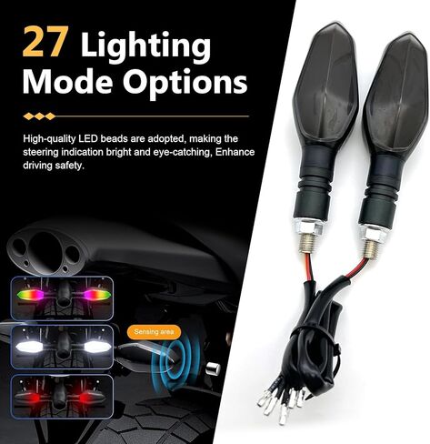 2 PCS Motorcycle Turn Signal Lights, LED Arrow Projection Indicator with 27 RGB Lighting Modes, Super Bright Waterproof Running Blinker for Front & Rear, Modified Part for Motorcycle (Yellow) in Saudi Arabia