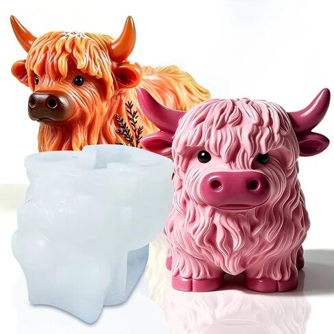 Highland Cow Silicone Candle Molds, 3D Cute Cow Animal Shape Epoxy Resin Soap Moulds for Chocolate Cake DIY, Keychain Jewelry Pendant Candle Making Art Craft Decor in Saudi Arabia