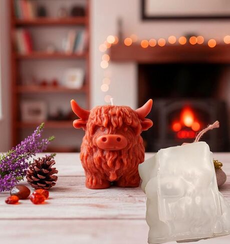 Highland Cow Silicone Candle Molds, 3D Cute Cow Animal Shape Epoxy Resin Soap Moulds for Chocolate Cake DIY, Keychain Jewelry Pendant Candle Making Art Craft Decor in Saudi Arabia