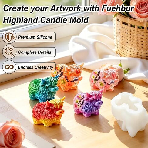 Highland Cow Silicone Candle Molds, 3D Cute Cow Animal Shape Epoxy Resin Soap Moulds for Chocolate Cake DIY, Keychain Jewelry Pendant Candle Making Art Craft Decor in Saudi Arabia