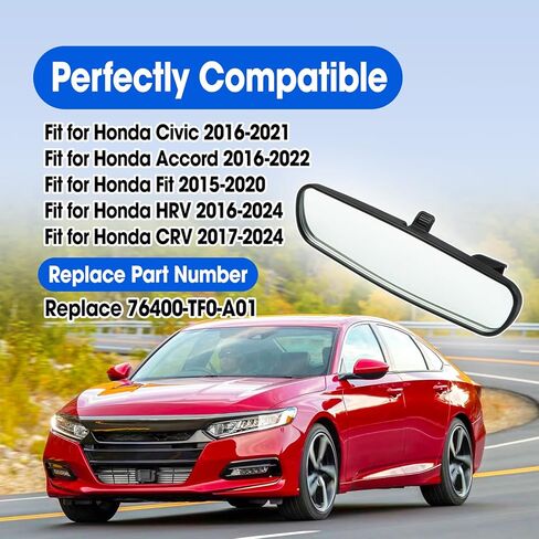 Rear View Mirror Fit for Honda Civic 2016-2021 Fit 2015-2020 Accord 2016-2022 HRV 2016-2024 CRV 2017-2024 Replace 76400-TF0-A01, Interior Mirror in Saudi Arabia