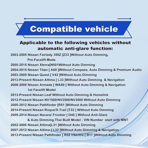 Interior Rear View Mirror Assembly Compatible With Nissan Rogue Altima NV1500 NV2500 NV3500 Frontier Tiida Sentra Titan Fairlady 350Z Anti-Glare Function Rear View Mirror Replace 96321-2DR0A in Kuwait