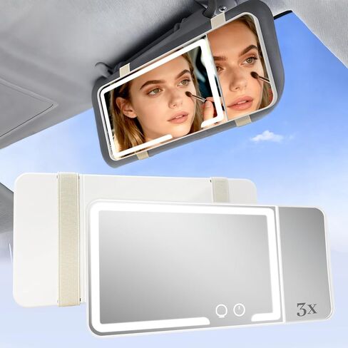 HomeBeyond Car Sun Visor Vanity Mirror with 3X Magnification, Rechargeable LED Makeup Mirror for Car Visor, 3 Colors Dimming Light Touch Control, Universal for Car Truck SUV in Saudi Arabia