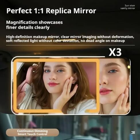HomeBeyond Car Sun Visor Vanity Mirror with 3X Magnification, Rechargeable LED Makeup Mirror for Car Visor, 3 Colors Dimming Light Touch Control, Universal for Car Truck SUV in Saudi Arabia