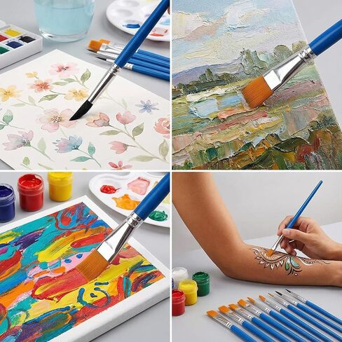 Round Flat Small Paint Brushes Bulk Pack - Detail Painting, Mini Brushes for Fine Art, Acrylic, Watercolor, Oil Painting, 2mm Tip, Professional Artist Supplies in Kuwait