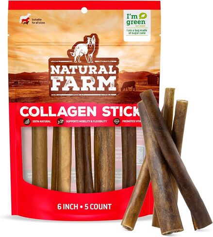 Natural Farm Collagen Sticks for Dogs (6 Inch, 25 Pack), Odor-Free Long Lasting Chews & Rawhide Alternative - 95% Collagen, Low Fat, High Protein - Best Dental Dog Treats - Medium & Large Dogs in Saudi Arabia