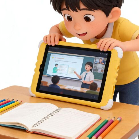 تابلت Brrnoo Kids مقاس 7 بوصة وسعة 128 جيجابايت وواي فاي قابل للتوسيع مع حافظة مقاومة للصدمات للتحكم الأبوي وجهاز تعلم الألعاب التعليمية الفنية للأطفال والأطفال (بني) in Saudi Arabia