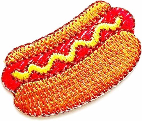 PL Set of 2 Tiny. Mini Cute hot Dog with Mustard Fast Food Cute Cartoon logo1 sew Iron on Embroidered Applique Badge Sign Patches Clothing Costume in Kuwait