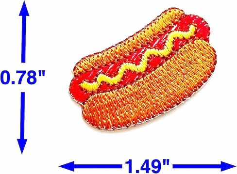 PL Set of 2 Tiny. Mini Cute hot Dog with Mustard Fast Food Cute Cartoon logo1 sew Iron on Embroidered Applique Badge Sign Patches Clothing Costume in Kuwait