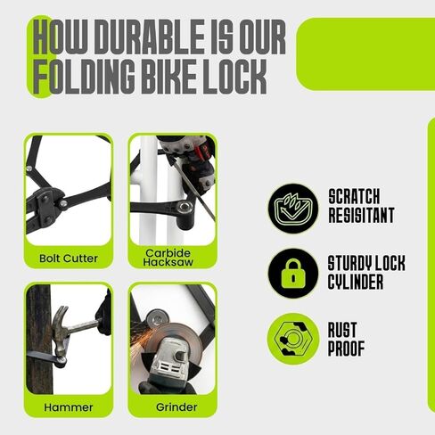 Folding Bike Lock, Compact, Lightweight, Foldable Bicycle Lock with 2 Keys and Mount for E-Bikes, Scooters, Bicycles. Multipurpose Heavy-Duty Foldable Lock to Secure Various Items in Saudi Arabia