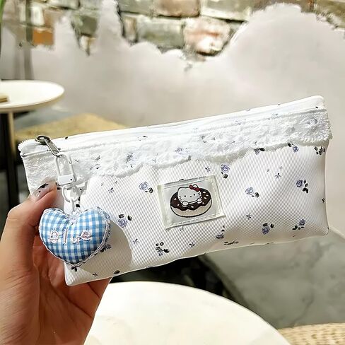 Cute Pencil Case Women Pencil Pouch, Cottagecore Aesthetic Pen Pouches with Lace Trim, Floral Print Makeup Bag for Purse Soft Fabric in Saudi Arabia