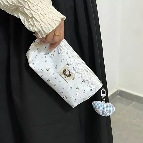 Cute Pencil Case Women Pencil Pouch, Cottagecore Aesthetic Pen Pouches with Lace Trim, Floral Print Makeup Bag for Purse Soft Fabric in Saudi Arabia