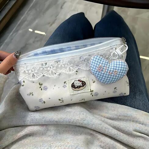Cute Pencil Case Women Pencil Pouch, Cottagecore Aesthetic Pen Pouches with Lace Trim, Floral Print Makeup Bag for Purse Soft Fabric in Saudi Arabia