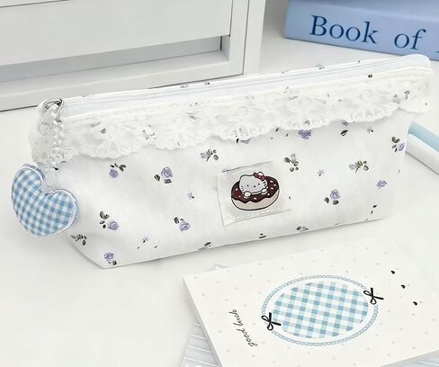 Cute Pencil Case Women Pencil Pouch, Cottagecore Aesthetic Pen Pouches with Lace Trim, Floral Print Makeup Bag for Purse Soft Fabric in Saudi Arabia
