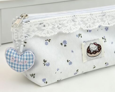 Cute Pencil Case Women Pencil Pouch, Cottagecore Aesthetic Pen Pouches with Lace Trim, Floral Print Makeup Bag for Purse Soft Fabric in Saudi Arabia