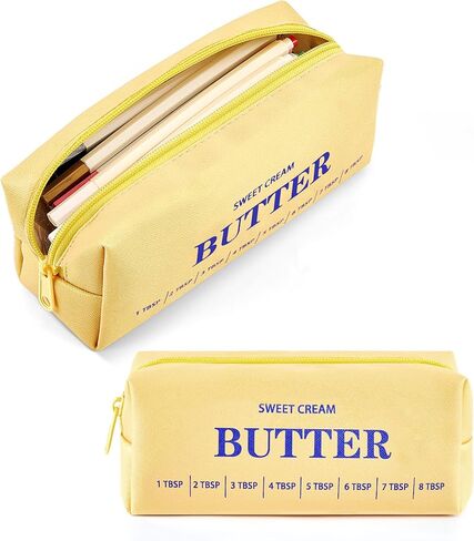 حافظة أقلام رصاص ناعمة من Funny Butter Me Up Sticks مع سحاب مقاوم للماء من البولي يوريثان صندوق أقلام رصاص لمستحضرات التجميل منظم قرطاسية لعشاق الخبز والزبدة هدية تخرج للشيف الخباز للنساء والرجال (أزرق) in Kuwait