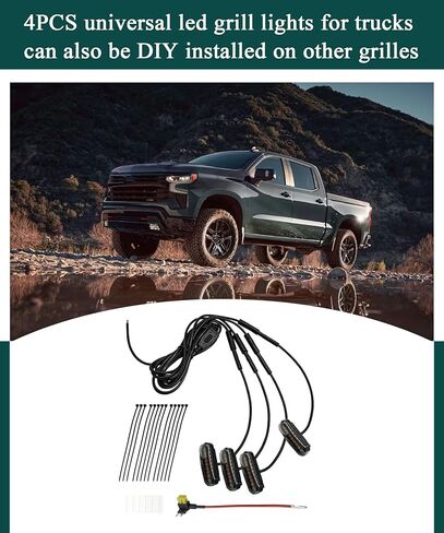 4 PCS LED Amber Grille Light with Wiring Harness, Universal Waterproof Clip On Car Front Grid Bumper Trim Lights for Most Truck and Pickup in Saudi Arabia
