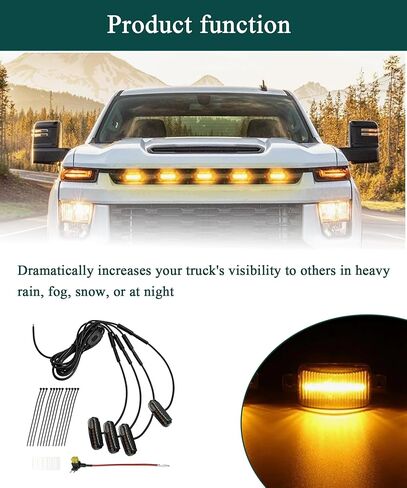 4 PCS LED Amber Grille Light with Wiring Harness, Universal Waterproof Clip On Car Front Grid Bumper Trim Lights for Most Truck and Pickup in Saudi Arabia