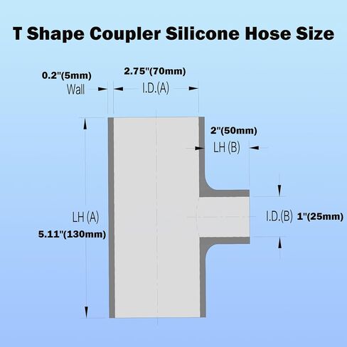Automotive Silicone Tubing, ID 2.75" (70mm) x 1"（25mm) T Shape Coupler Silicone Hose, 5"(130mm) x 2"(50mm) Leg Length, 4-Ply High Performance Coupler Hose (Black) in Saudi Arabia