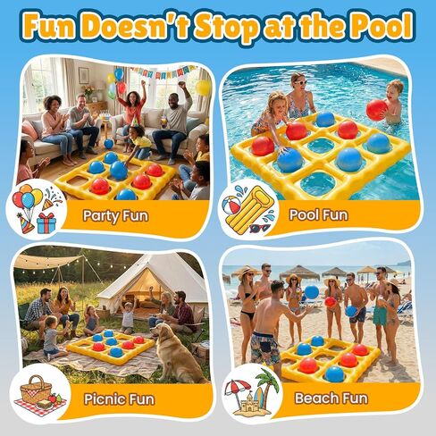 Pool Toys Inflatable Tic-Tac-Toe Game Giant Outdoor Floating Game with 10 Balls Swimming Pool Games for Kids Adults Family 2-10 Players Yard Pool Beach Lawn Camping in Kuwait