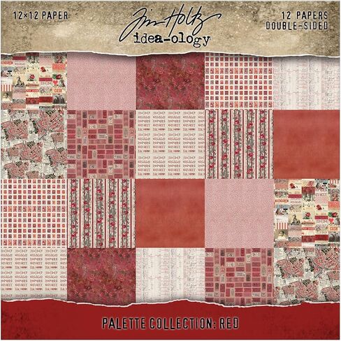 بطاقات Tim Holtz Idea-ology 12x12 - 12 ورقة ورقية مربعة مزخرفة مزدوجة الجوانب، مجموعة لوحة حمراء in Kuwait