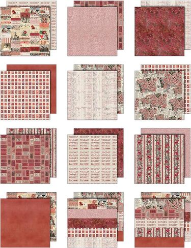 بطاقات Tim Holtz Idea-ology 12x12 - 12 ورقة ورقية مربعة مزخرفة مزدوجة الجوانب، مجموعة لوحة حمراء in Kuwait