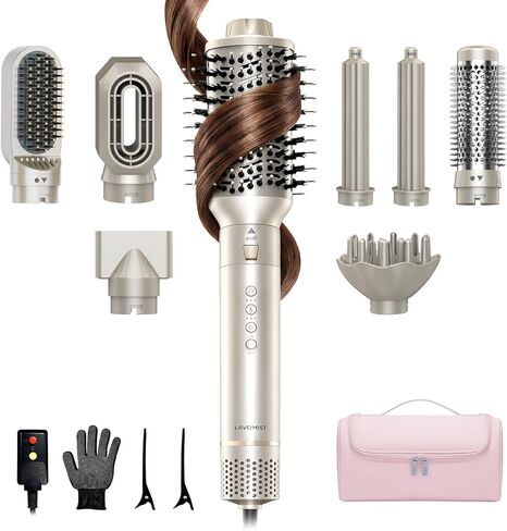 8-in-1 Dual Voltage Hot Air Styler & Hair Dryer Brush with Straightener & Curler Attachments, 110,000 RPM Ionic Fast Drying for Frizz-Free Styling, Includes Travel Bag in Saudi Arabia