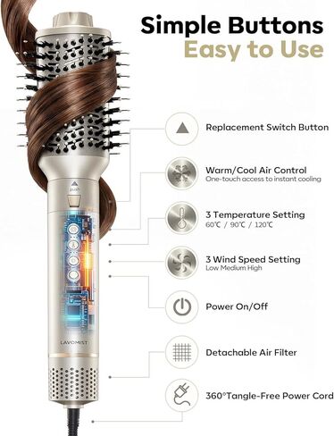 8-in-1 Dual Voltage Hot Air Styler & Hair Dryer Brush with Straightener & Curler Attachments, 110,000 RPM Ionic Fast Drying for Frizz-Free Styling, Includes Travel Bag in Saudi Arabia