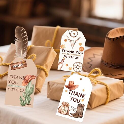 2x3.5 Inch Cowboy Thank You for Celebrating with us Gift Tags Cowboy Western Thank You Tags for Cowboy Baby Shower Birthday Party,60 Pcs in Kuwait