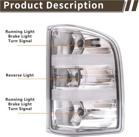 Tail Light Compatible With Chevy 2007-2013 Silverado 1500 | 2007-2014 Silverado 2500HD 3500HD Brake Taillight Clear Lens+White Housing Driver Side Rear Lamp Taillights in Kuwait