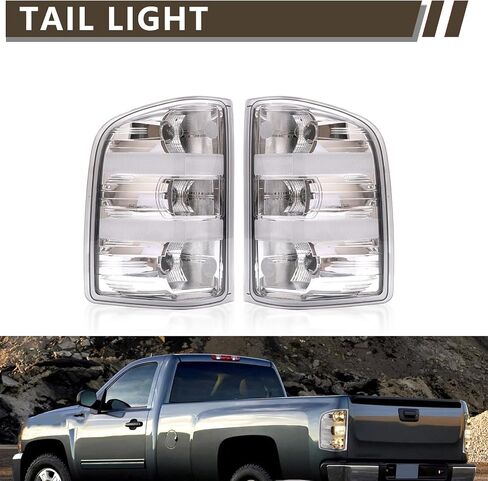 Tail Light Compatible With Chevy 2007-2013 Silverado 1500 | 2007-2014 Silverado 2500HD 3500HD Brake Taillight Clear Lens+White Housing Driver Side Rear Lamp Taillights in Kuwait