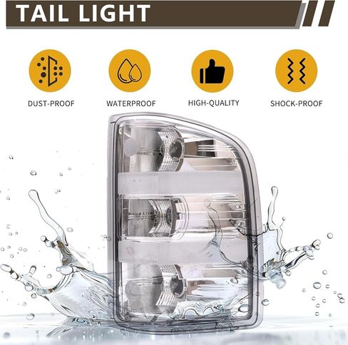 Tail Light Compatible With Chevy 2007-2013 Silverado 1500 | 2007-2014 Silverado 2500HD 3500HD Brake Taillight Clear Lens+White Housing Driver Side Rear Lamp Taillights in Kuwait