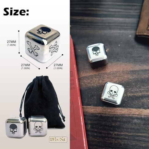 Creative 1-Inch Metal Skull Dice Set, 2Pcs/Set Skeleton&Bones Pattern D6 Gaming Rolling Dices for Party Tabletop Games in Kuwait