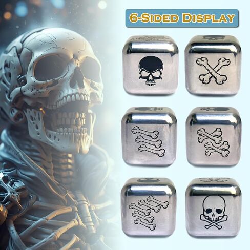 Creative 1-Inch Metal Skull Dice Set, 2Pcs/Set Skeleton&Bones Pattern D6 Gaming Rolling Dices for Party Tabletop Games in Kuwait