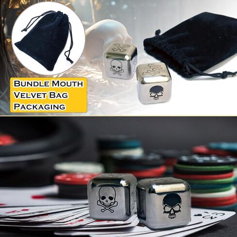 Creative 1-Inch Metal Skull Dice Set, 2Pcs/Set Skeleton&Bones Pattern D6 Gaming Rolling Dices for Party Tabletop Games in Kuwait