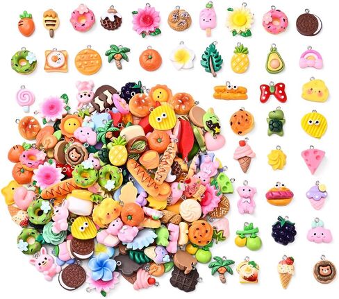 40PCS Assorted Resin Keychain Charms for Jewelry Making Bulk Mixed Cute 3D Bracelet Charms Keychain Charm with Animal Food Fruit Flower Charms for Bracelet Earring Jewelry Making DIY Crafts Supplies in Saudi Arabia