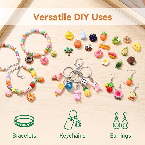 40PCS Assorted Resin Keychain Charms for Jewelry Making Bulk Mixed Cute 3D Bracelet Charms Keychain Charm with Animal Food Fruit Flower Charms for Bracelet Earring Jewelry Making DIY Crafts Supplies in Saudi Arabia