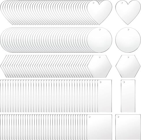 200 Pieces Acrylic Keychain Blanks Transparent Pendants in Circle Heart Square Rectangle Hexagon Shapes for DIY Crafts Projects in Saudi Arabia