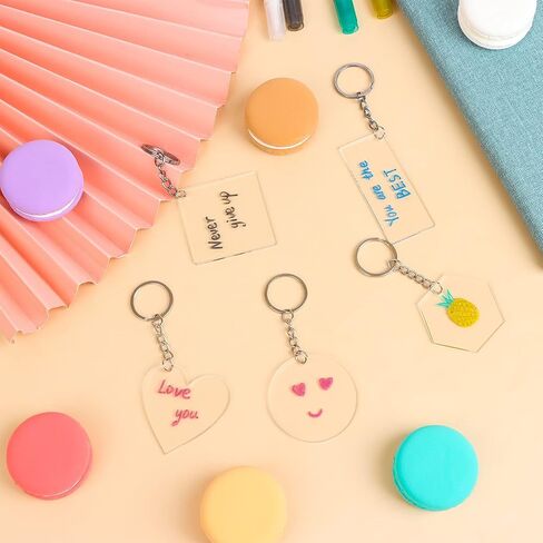 200 Pieces Acrylic Keychain Blanks Transparent Pendants in Circle Heart Square Rectangle Hexagon Shapes for DIY Crafts Projects in Saudi Arabia