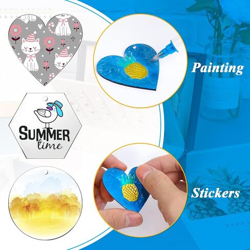 200 Pieces Acrylic Keychain Blanks Transparent Pendants in Circle Heart Square Rectangle Hexagon Shapes for DIY Crafts Projects in Saudi Arabia