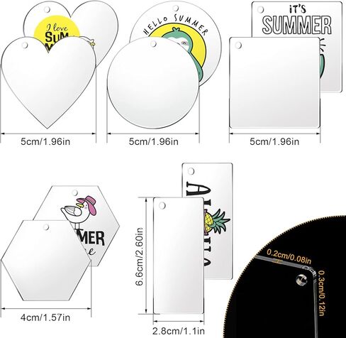 200 Pieces Acrylic Keychain Blanks Transparent Pendants in Circle Heart Square Rectangle Hexagon Shapes for DIY Crafts Projects in Saudi Arabia
