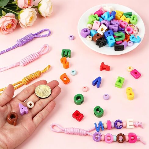 DIY Alphabet Bead Keychain Making Kit, 86 PCS Letter Number Beads with Braided Wrist Straps, Word Charms, Key Rings and Storage Box, Personalized Backpack Charm Craft Kit for Teens Adults in Saudi Arabia