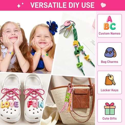DIY Alphabet Bead Keychain Making Kit, 86 PCS Letter Number Beads with Braided Wrist Straps, Word Charms, Key Rings and Storage Box, Personalized Backpack Charm Craft Kit for Teens Adults in Saudi Arabia