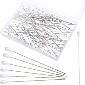 100 Pcs Straight Pins Sewing Pearl Head Decorative Pin Corsage Pins Teardrop Long Pearl Pin for Bouquets Fabric Craft Clothes Wedding Jewelry Making Sewing Flower Decoration,75mm/3inch in Kuwait