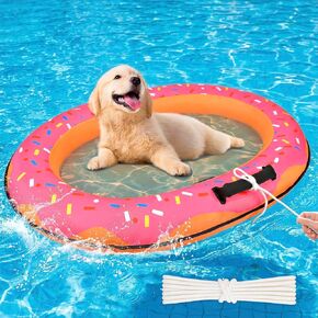 Dog Pool Float for Small Medium Dogs - 35.4" x 25.6" Donut Dog Water Pool Floats with Safety Rope, Inflatable Hot Puppy Floaties for Lake, Pet Pools Raft Boat for Doggie Swimming Floaty Essentials in Saudi Arabia